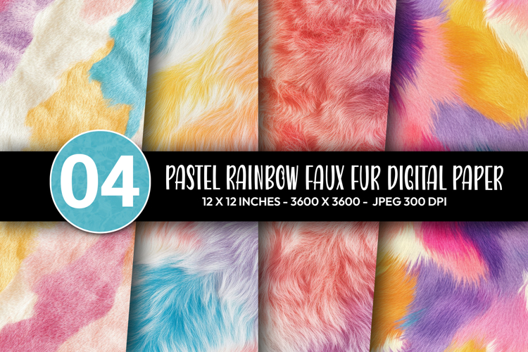 Pastel Rainbow Faux Fur Digital Paper