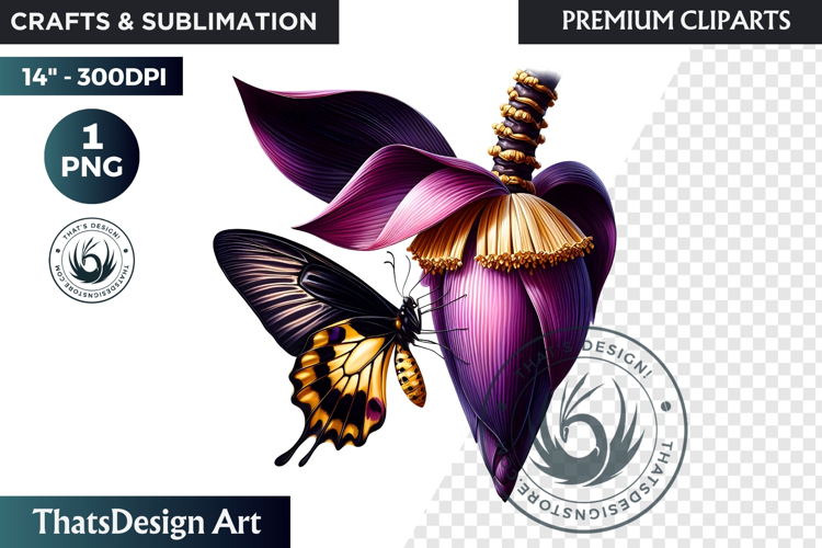 Tropical Butterfly & Flower Clipart: Vibrant floral PNG