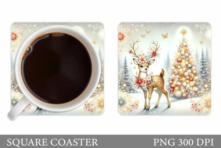 Christmas Deer Coaster Design. Christmas Coaster Sublimation