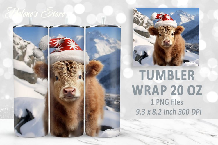 Christmas cow tumbler|Farm animals Tumbler|Baby highland cow