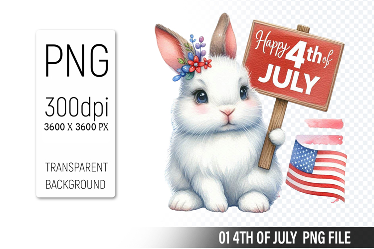 4th Of July Bunny Sublimation Clipart PNG Design