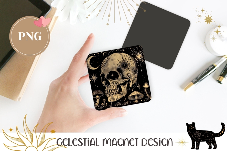 Celestial Fridge Magnet, Gothic Skull Magnet Template