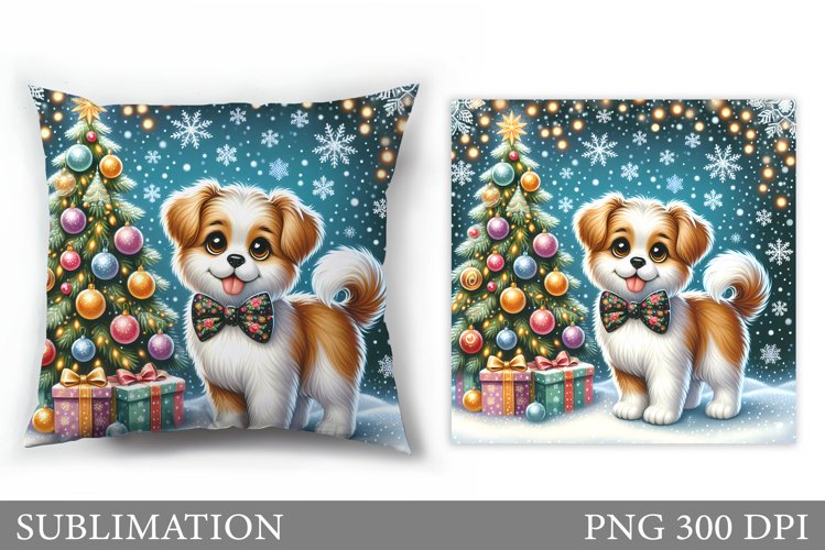 Cute Dog Pillow Design. Christmas Pillow Sublimation example image 1