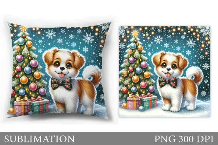 Cute Dog Pillow Design. Christmas Pillow Sublimation