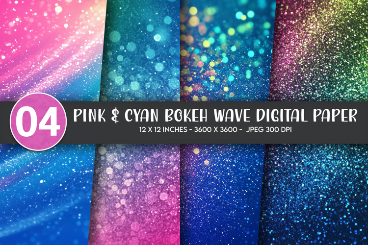 Pink & Cyan Bokeh Wave Digital Paper