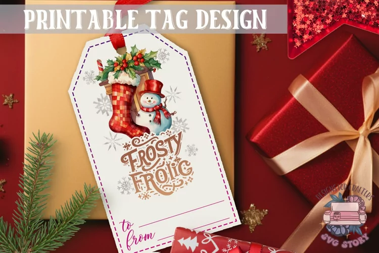 Watercolor Christmas Gift Tag Frosty Frolic Ornaments PNG