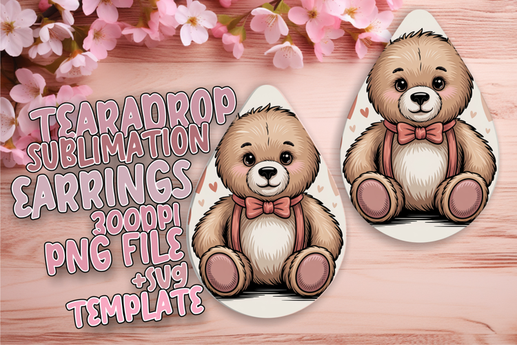Vibrant Teardrop Earrings Template PNG , Valenines Animals