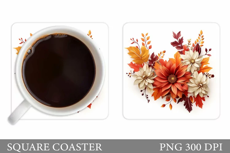Flowers Square Coaster Sublimation. Flowers Coaster Design