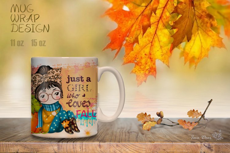 Fall girl mug wrap design 11 oz 15 oz