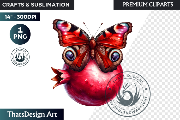 Vibrant Butterfly with Fruit PNG, Tropical Summer Clipart