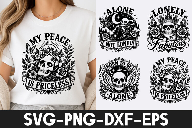 Skull Rose SVG PNG, Gothic Alone Quote Design example image 1