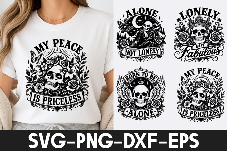 Skull Rose SVG PNG, Gothic Alone Quote Design