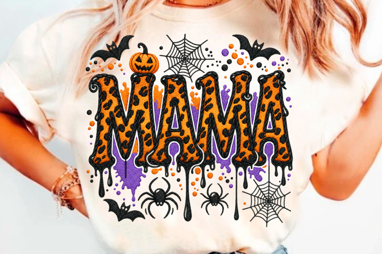 Spooky Mama Halloween T-Shirt Design With Leopard