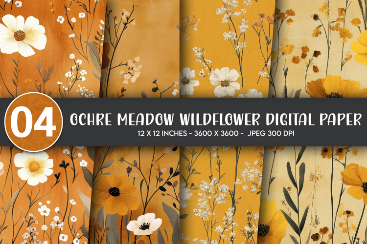 Ochre Meadow Wildflower Digital Paper