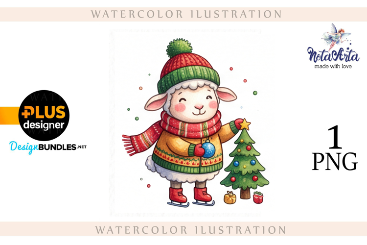 Christmas Sheep in Watercolor Style