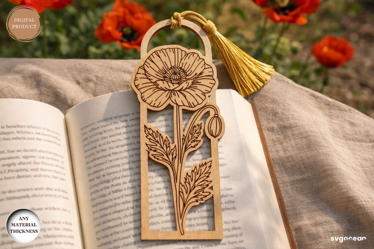 Poppy Flower Bookmark Laser Cut | Book Lover | SVG