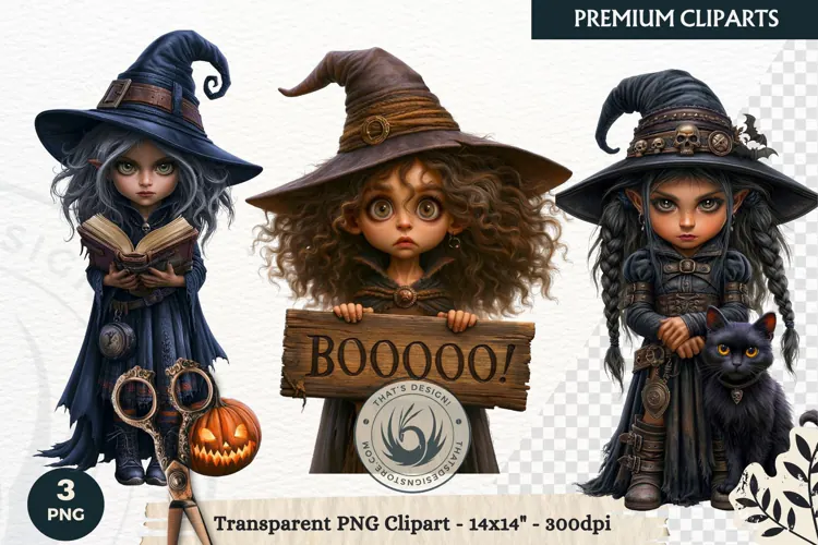 Whimsical Halloween Little Witch Gothic Png Clipart graphic