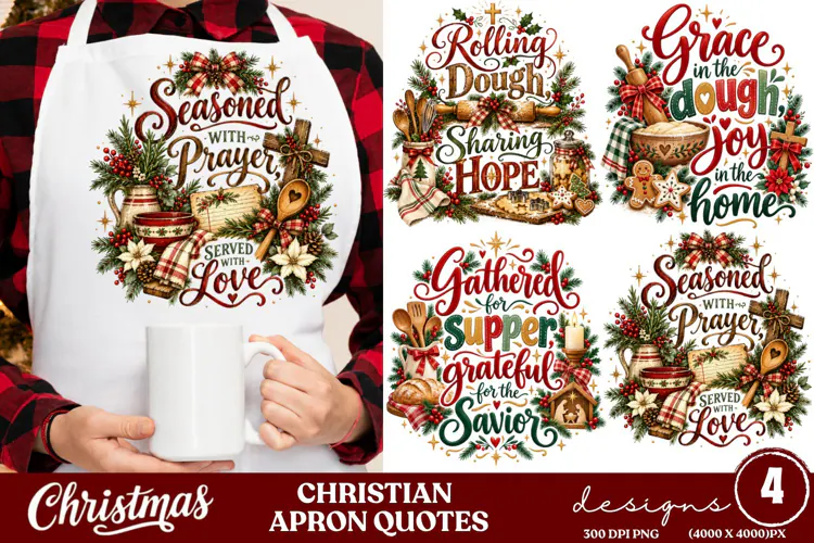 4 Christian Christmas Apron PNG Designs, 4 Faith Christmas B