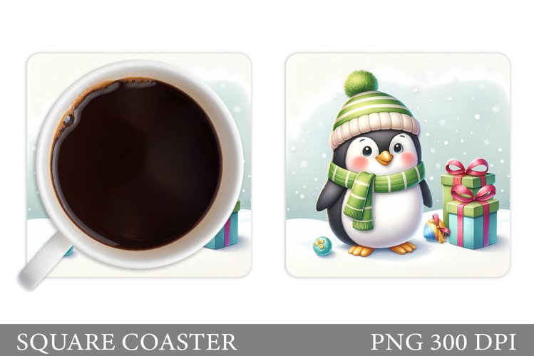 Cute Penguin Coaster Design. Christmas Coaster Sublimation example image 1