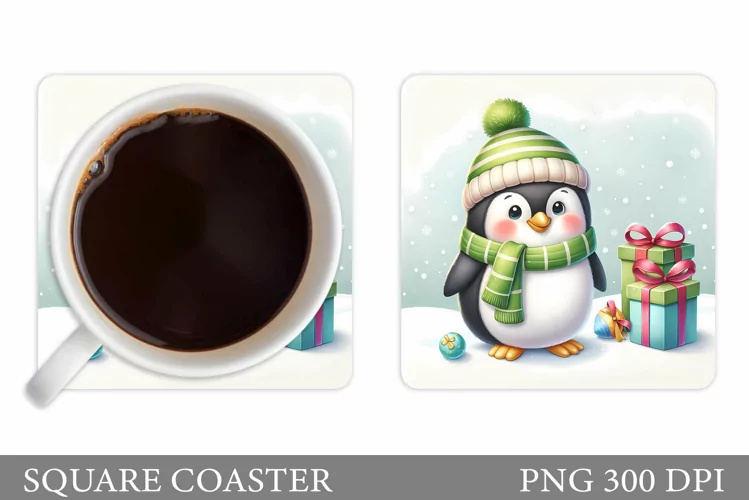 Cute Penguin Coaster Design. Christmas Coaster Sublimation