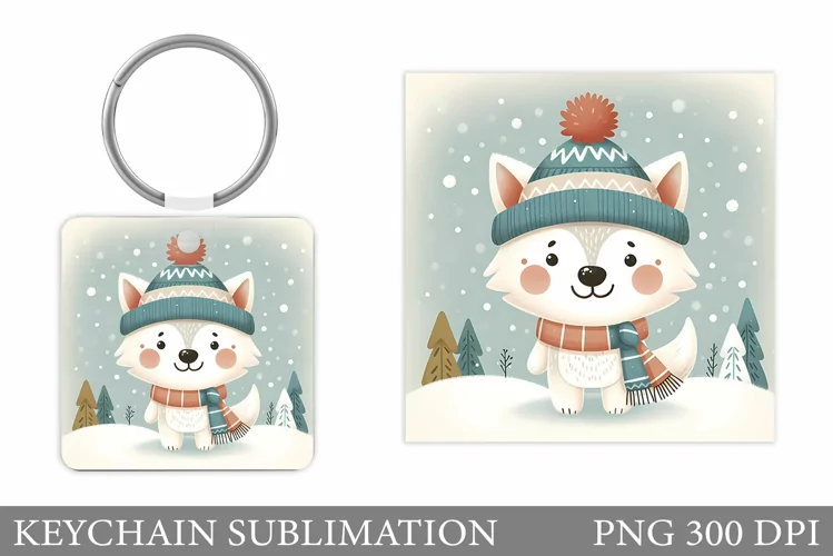 Christmas Wolf Keychain. Christmas Keychain Sublimation