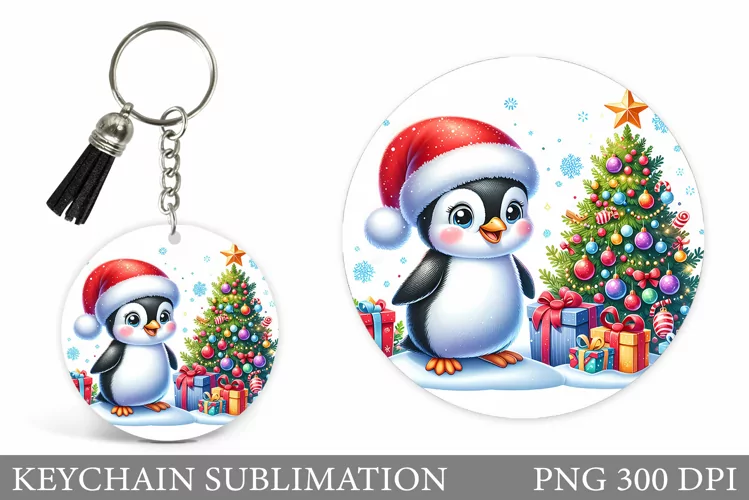 Christmas Penguin Keychain. Christmas Keychain Design