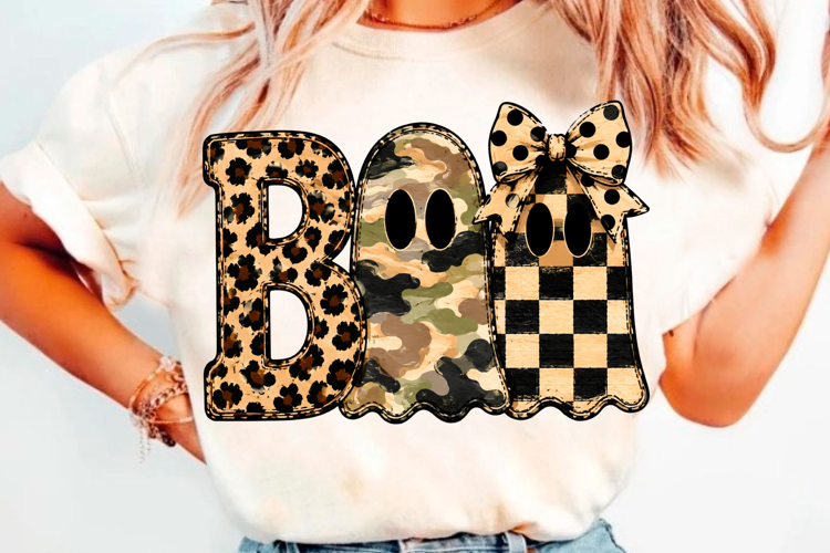 Cute boo ghost Halloween leopard plaid pumpkin t shirt desig