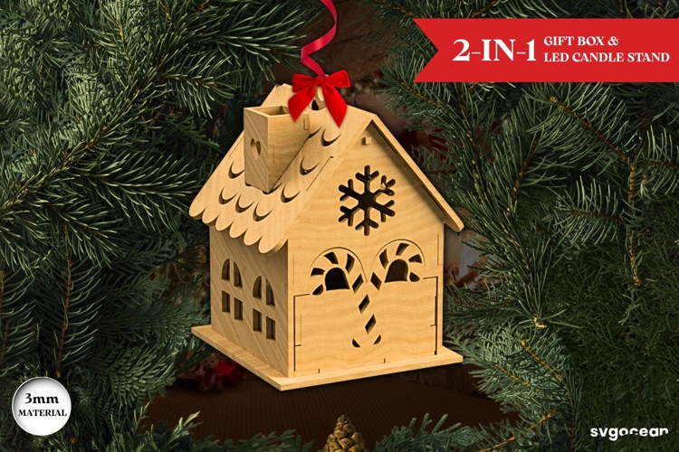 Christmas House Gift Box SVG | Laser Cut | Glowforge