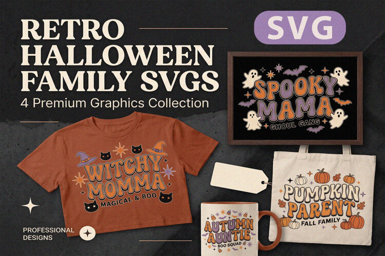 Retro Halloween Family SVG Groovy Typography Designs example image 1