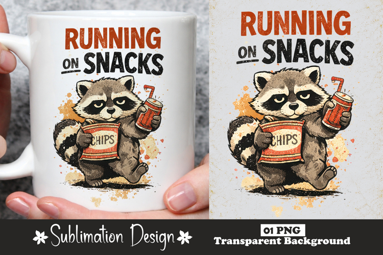 Running on Snacks Raccoon Sublimation Design