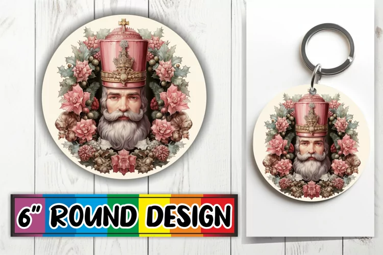 Holiday Retro Round Keychain Design Sublimation Watercolor