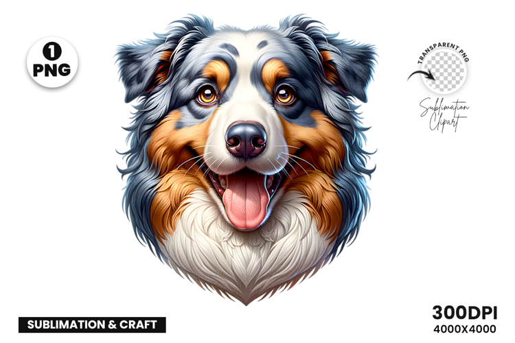 Australian Shepherd Forward Face Clipart Sublimation PNG