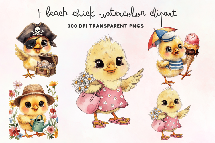 Beach Chick Watercolor Clipart PNG