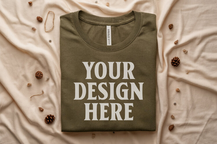 Heather Olive Bella Canvas 3001 Flat Lay T-Shirt Mockup example image 1