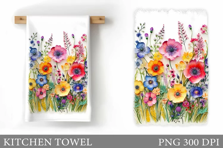 3D Flowers Kitchen Towel. Wildflowers Kitchen Towel Design