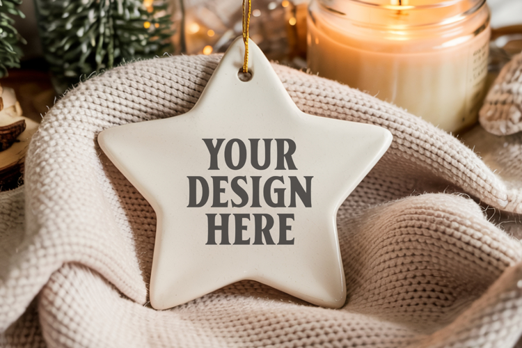 Christmas Star Ceramic Ornament Mockup | Holiday Star