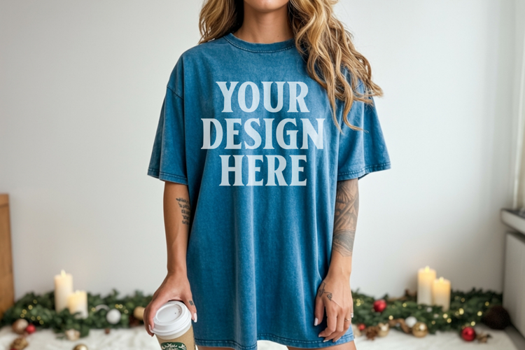 Christmas Comfort Colors 1717 Blue Spruce TShirt Mockup, CC