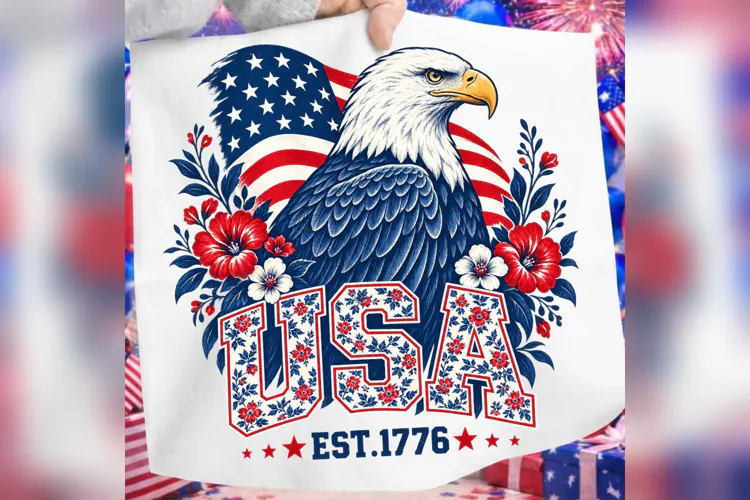 USA Bald Eagle Floral Flag PNG, Patriotic 4th of July Shirt
