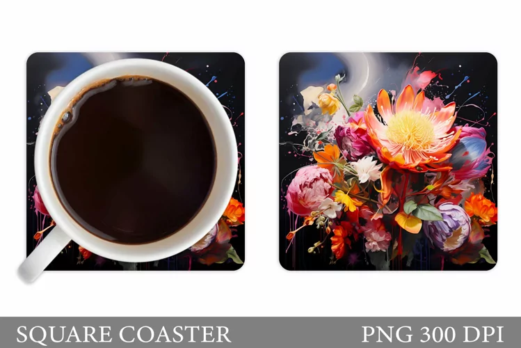 Floral Coaster Design. Flowers Coaster Sublimation