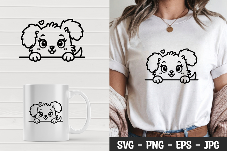 Cute kawaii peeking puppy t-shirt, mug wrap, svg design