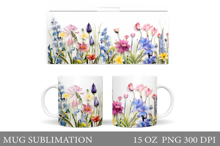Flowers Mug Wrap Design. Wildflowers Mug Sublimation example image 1