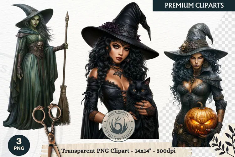 Dark Fantasy Halloween Witches Clipart PNG sublimation