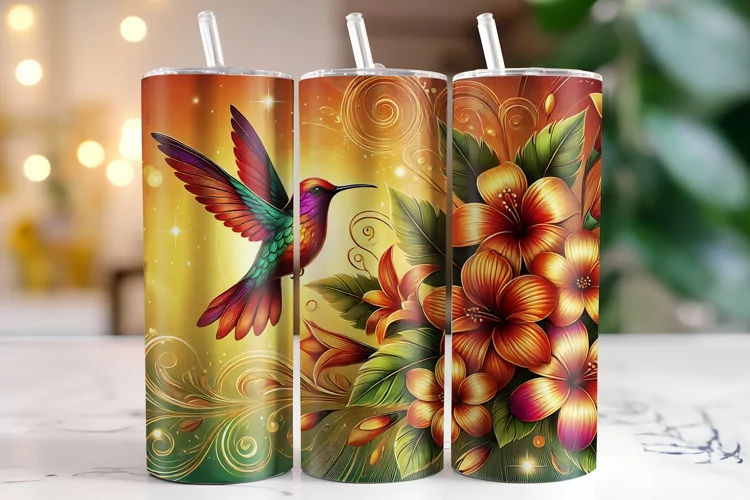 Bird & Flower Tumbler Wrap | Sublimation | Tumblers