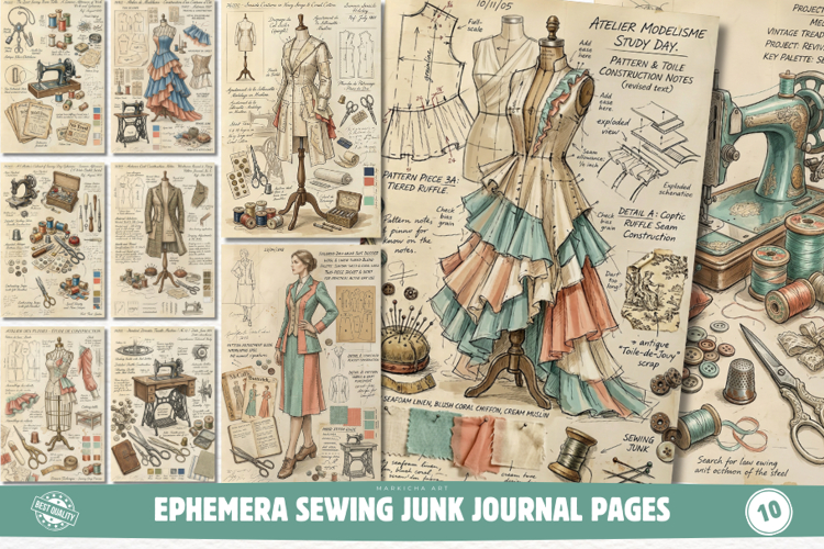 Ephemera Sewing Junk Journal Pages - Junk Journal Pack