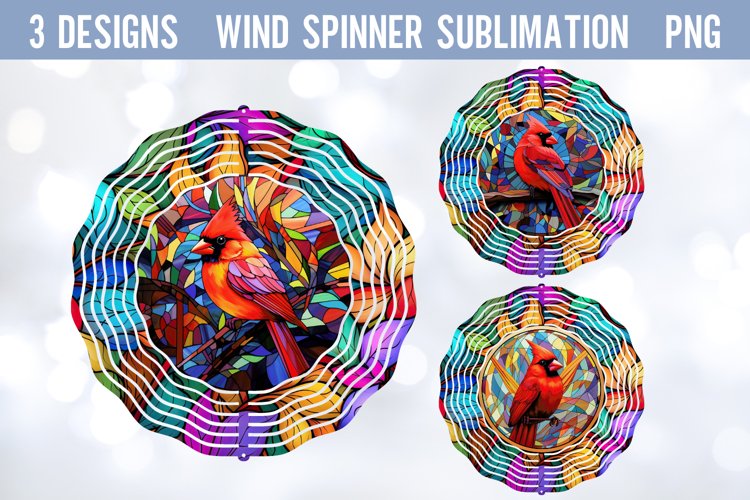 Cadinal Stain Glass Wind Spinner Sublimation PNG