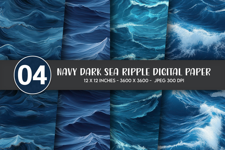 Navy Dark Sea Ripple Digital Paper example image 1