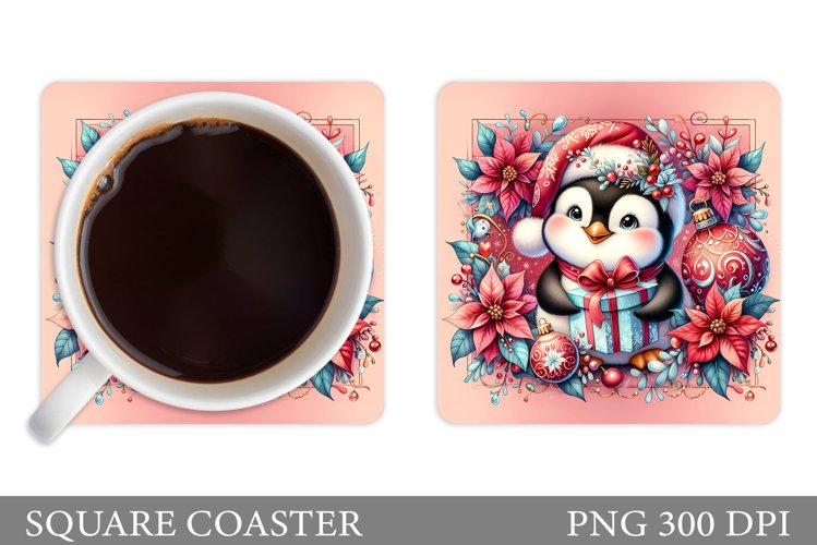 Cute Penguin Coaster Sublimation. Christmas Coaster Design example image 1