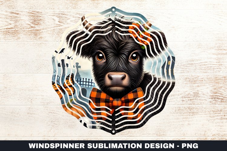 Halloween Highland Cow Wind Spinner Sublimation Design