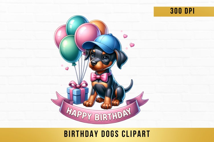 cute Birthday Dogs Clipart, Birthday Dogs sublimation example image 1