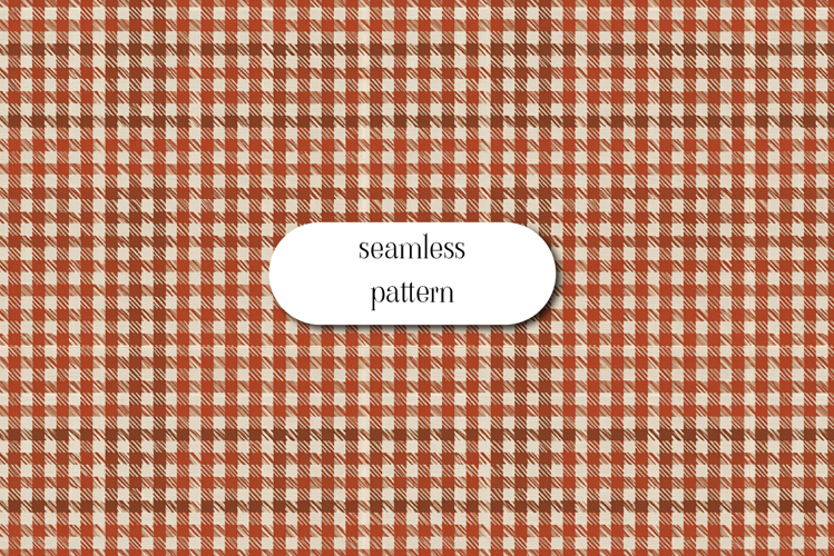 Rustic Orange Gingham Seamless Pattern, Hand Painted Checker